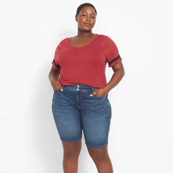 Lane Bryant Raglan Tee 3X Curved Hem TShirt Top Super Soft Knit Maroon 22 24 NEW - Picture 2 of 9